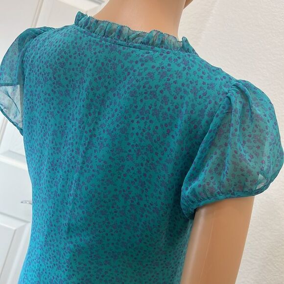 Crew clothing Size 6 Floral Square Lace Neck Short Sleeve Button Ruffle Lined - Picture 8 of 10